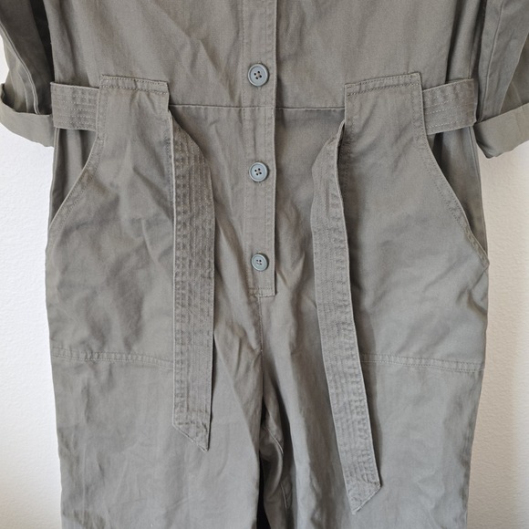 NWT H&M Women Coverall Jumpsuit Cotton Utility Olive‎ Green Sz 6 Barn Chore Work - Picture 5 of 7